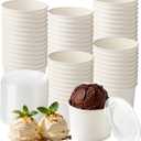 100 Pack 4 oz Paper Ice Cream Cups with Lids Frozen Yogurt Cups Dessert Bowls Snack Dessert Bowl Supplies (White Cups + Clear Lids)