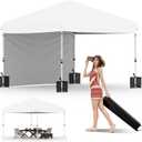Garvee 10x10 Pop Up Canopy Tent with 1 Removable Sidewall, Heavy Duty Commercial Instant Shelter with One-Person Setup, UPF 50+ Waterproof, 100 Sq Ft Shade for Outdoor Events, Camping, Farmers Market