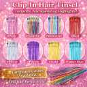 Hair Tinsel 12 Pcs Clip in Hair Tinsel Kit for Girls 22 Inch Glitter Fairy Tinsel Hair Extensions Colorful Heat Resistant Party Festival Accessories for Women Kids (Glare White)