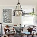 20'' Farmhouse Chandelier, 4-Light Black and Gold Dining Room Light Fixture Over Table, Rustic Industrial Drum Hanging Pendant Lights Fixture for Kitchen Island Living Room Bedroom Hallway Entryway