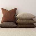 Foindtower Set of 2 Decorative Textured Burlap Linen Throw Pillow Covers Farmhouse Boho Cushion Cover Solid Accent Pillowcase for Couch Sofa Bed Living Room Home Decor, 24×24 Inch,Cocoa Brown