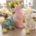 Lanpn 3PCS Flocked Bunny Easter Decorations, Multi-Posed Pastel Rabbit Figurines for Easter Centerpieces, Spring Tabletop & Shelf Decor, Seasonal Gift (Pink, Beige, Green)