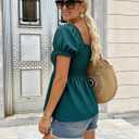 Womens 2025 Summer Puff Short Sleeve Babydoll Tops, New Blue Green (XXL)