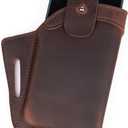 Topstache Leather Phone Holster for Belt, Flip Cellphone case for iPhone 14, 14 Pro, 13 Pro, 13, 12 Pro, 12, 11, XR, Galaxy S22, S21, S20,Premium Leather Pouch for Phone with Protective Case. (Darkbrown)