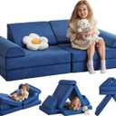 Kids Couch Play Couch Large, Miss Fabric Modular Foam Floor Sofa Soft Play Equipment, Convertible Sofa Bed and Playhouse (Navy)