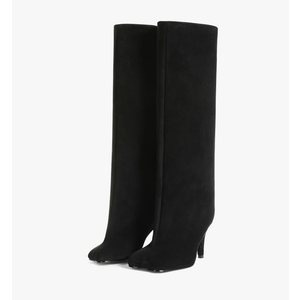 CYNLLIO Suede Boots Knee High Boots Women Square Toe Stiletto Heel Tall Boots Wide Calf Long Boots Heeled Slouchy Boots Winter Boots Warm Walking Office Shoes 8