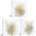 HOMEOART Gold Grey Botanical Leaf Art Prints Bathroom Decor Picture Framed Artwork for Dining Room 12x12inchx, 3Pieces
