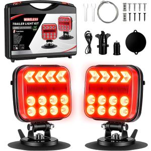 Wireless Trailer Lights - Adjustable Angle Strong Magnetic LED Trailer Light with Rechargeable, IP67 Waterproof, 6 Lighting Modes, Tail Light Covers for Vehicle, RVs, Trucks, Boats(Black)