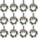 Crowye 12 Pcs Small Mini Christmas Cabinets Wreaths for Kitchen with Ribbon 10'' Hanging Artificial Green Leaves Decor Berry for Window Front Door Kitchen Wall Decor (Black and White)