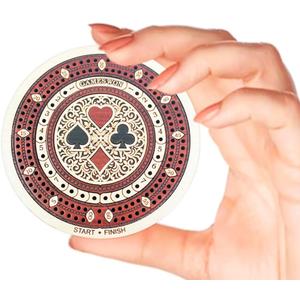 House of Cribbage - 2 Track 60 Points - Round Shape Pocket Size Wooden Travel Cribbage Board - Size 4 Inch (Maple Wood/Bloodwood)