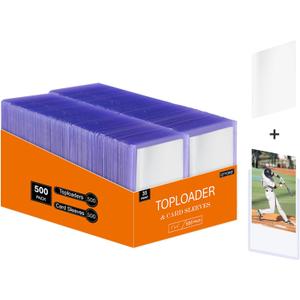 1000Pcs Clear Top Loaders for Cards (500Pcs Hard Plastic Card Holders & 500Pcs Card Sleeves) 3" x 4" Toploaders, Card Protector Sleeves for Baseball Cards, Standard Trading Cards