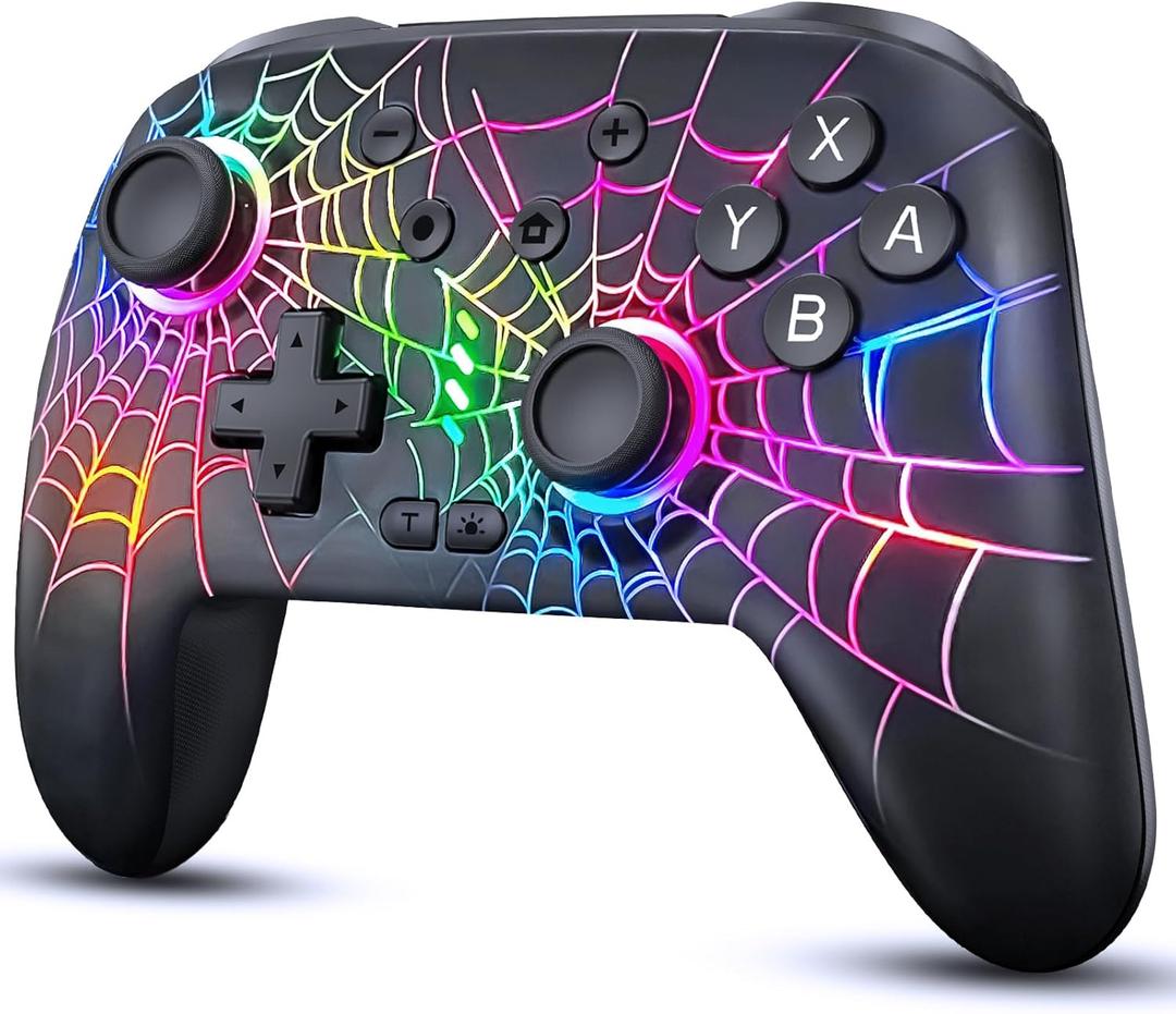 Switch Pro Controller Wireless Control - Compatible with Nitendo Switch/OLED/Lite, 1000mAh Rechargeable Switch Controllers with 9 Colors LED, Turbo, Vibration, Wake Up (Deep Black)