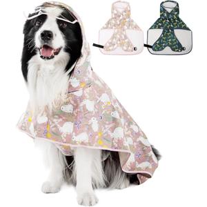 Dog Raincoat, Waterproof Windproof Dog Rain Jacket with Hood, Rain Coat with Leash Hole, Adjustable Raincoat Poncho for Small Medium Large Dogs Outdoor (Pink, L)