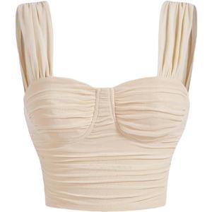 MakeMeChic Women's Bustier Corset Sleeveless Ruched Crop Y2k Tank Tops (Large, Apricot)