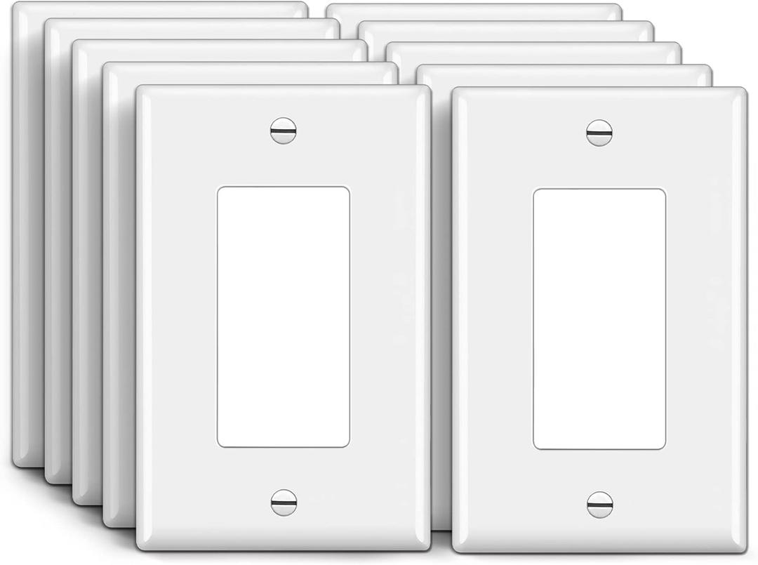 [10 Pack] BESTTEN 1-Gang Mid-size Decorator Wall Plate, Unbreakable Polycarbonate Midway Outlet and Switch Cover, H5.00 x W3.18, UL Listed, White (Decor Midsize 10 Pack)