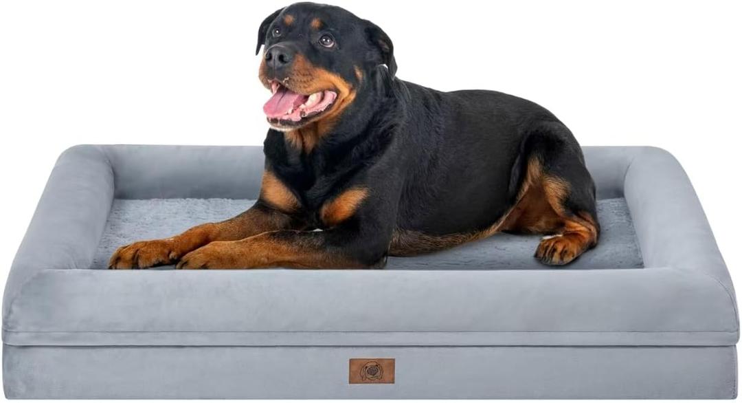 Orthopedic Washable Large Dog Bed, XXLarge Waterproof Pet Bed Bolster for Large Size Dogs, XXL Big Dog Beds for Extra Large Dogs with Removable Cover (Grey)