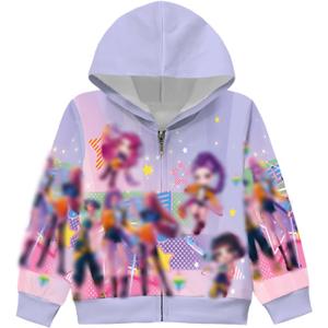 Pop Singer Costume for Girls, 3D Printed Hooded Sweatshirt, Kids Casual Novelty Hoody Long Sleeve Zipper Jacket (4T, Purple)