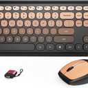 HotFox Wireless Keyboard and Mouse Combo, Full-Size Retro Typewriter Keyboard with Round Keycaps, Ergonomic Design for Windows PC, Home and Office Use -Red