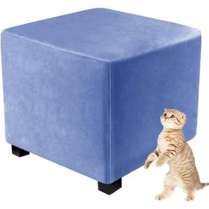 Large Square Velvet Footstool Cover,High Stretch Living Room Ottoman Cover,Foot Stool Slipcover Removable Furniture Protector for Bedroom (Sky Blue,M-1pc 21*21*14)