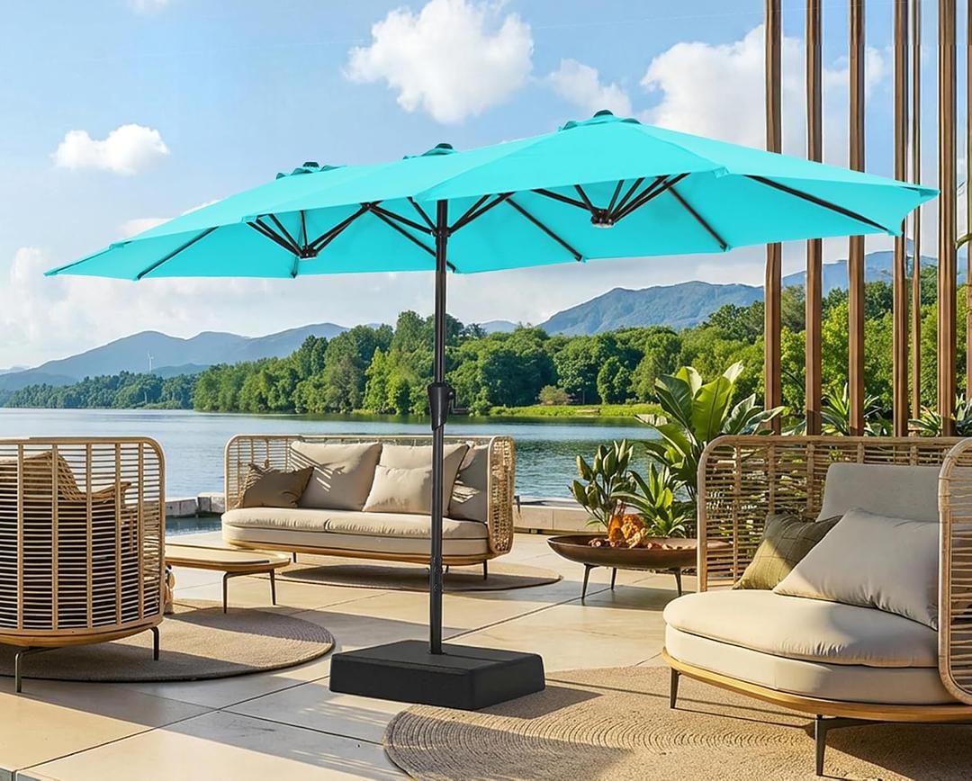 SUPERJARE 13FT Outdoor Patio Umbrella with Base Included, Double Sided Pool Umbrellas with Fade Resistant Canopy, Large Table Umbrella for Deck, Market, Backyard - Light Blue