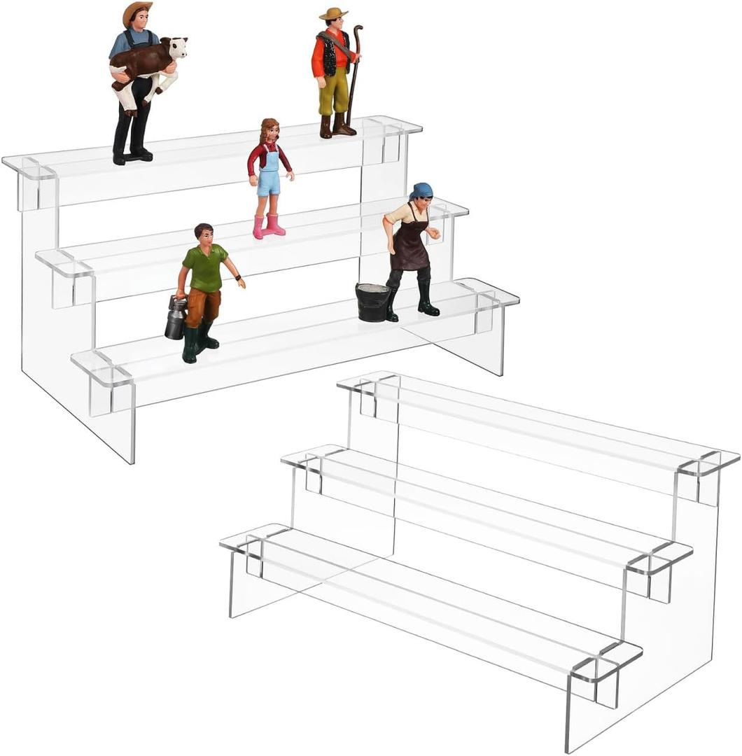 UKCOCO Acrylic Display Risers 2-Pack 11.415.905.51In Clear 3-Tier Stand Space-Saving for Desktop Organization for Action Figures, Figurines, Collectibles Display
