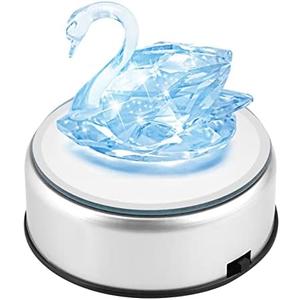 Estink LED Light Stand Base, Colorful Light Rotating Crystal Display Base Stand Holder Circular Show Stand Display Plate with AC US Adapter for Crystals Glass Art, Silver