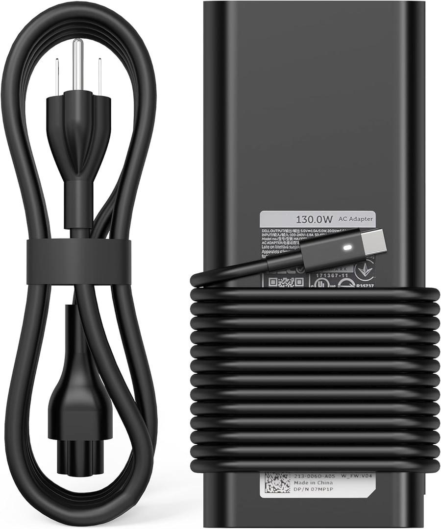 130W USB Type C Laptop Charger AC Adapter Compatible with Dell XPS 15 17 2in1 9575 9500 9700,Latitude 7410 7310 7210 7480,Precision 5530 2in1 5550 5750 3560,DA130PM170 Power Cord Supply