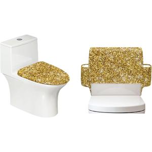 Bling Gold Print 2 Pcs Toilet Tank Lid Covers for Bathroom Reusable Toilet Tank and Seat Cover Suitable for Elongated Round Rectangular Oval Toilets