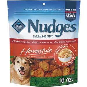 Blue Buffalo Nudges Homestyle Natural Dog Treats, Made in the USA with Real Chicken, Peas, and Carrots, 16-oz. Bag (EXP 05/01/27)