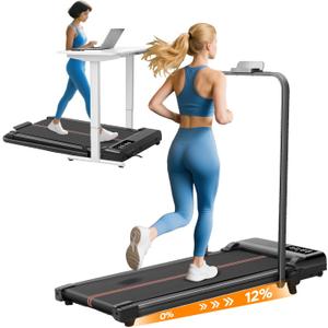 Walking Pad Treadmill with 12% Incline and Handle Bar, 3.0HP Folding Foldable Treadmills for home small, Portable Small Treadmill with Handles, Small Treadmills with Incline and Remote, 320LB Capacity