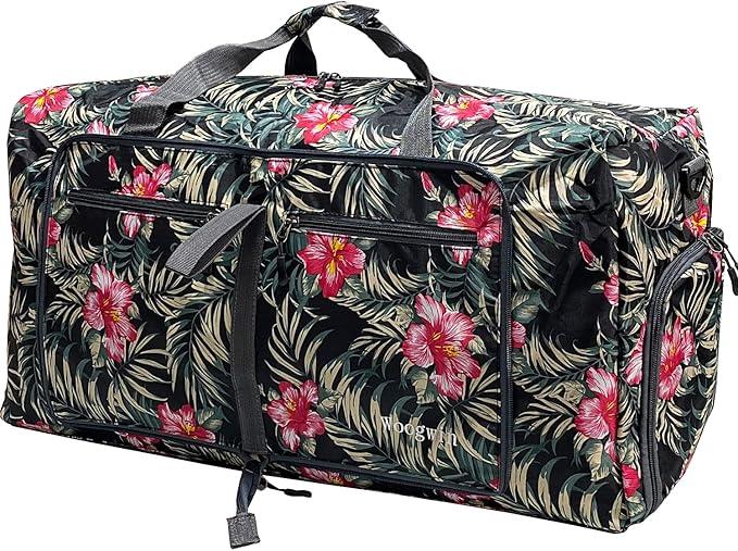 Woogwin Travel Duffel Bag Large Foldable Waterproof Overnight Bag for Beach Swim Bags Pool Sports Gym, Flower