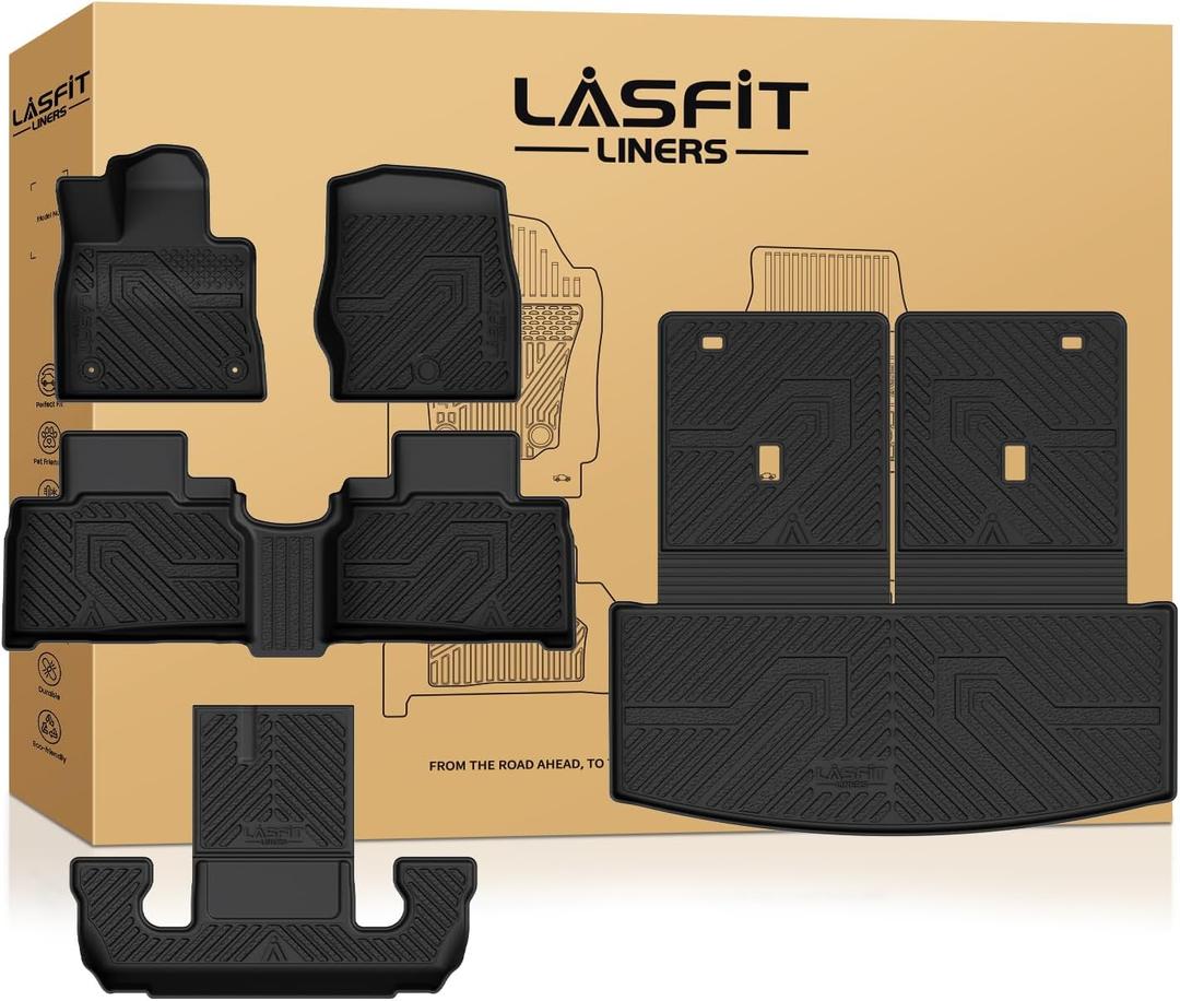 LASFIT Floor Mats & Cargo with Backrest Mat for Ford Explorer 2022-2025 2026 6 Passenger, Custom Fit All Weather Protector TPE Easy Clean Floor Liners, 5pcs Full Set Black LASFIT Floor Mats & Cargo with Backrest Mat for Ford Explorer 2022-2025 2026 6 Passenger, Custom Fit All Weather Protector TPE Easy Clean Floor Liners, 5pcs Full Set Black