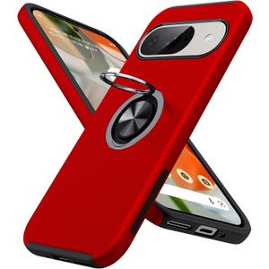 JAME for Google Pixel 9 Case/Google Pixel 9 Pro Case, Slim Fit Military Grade Shockproof Case for Pixel 9 with Ring Holder Kickstand Protective Phone Case for Google Pixel 9/9 Pro, Red
