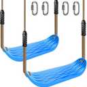 SELEWARE Non-Slip Plastic Swing Seat, Heavy Duty Tree Swing Set with Adjustable Rope & Carabiners for Kids & Adults, Outdoor/Indoor Playground Seat Replacement, Blue, 1 Pack