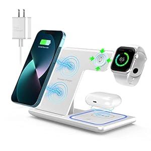 Wireless Charger, ANYLINCON 3 in 1 Wireless Charger Station for iPhone/ iWatch/ Airpods, iPhone15 14, 13, 12, 11 (Pro, Pro Max)/ XS/ XR/ XS/ X/ 8(Plus), iWatch 7/ 6/ SE/ 5/ 4/ 3/ 2, AirPods 3/ 2/ pro