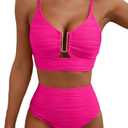 Herseas 2 Piece Bikini Set U-Wire Cutout Popular Swimsuit High Waisted Textured 2026 Summer Beach Swim Bathing Suits S