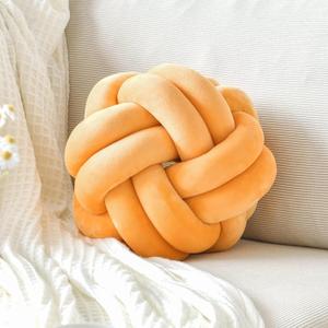 Knot Pillow Ball, Soft Home Decorative Throw Pillows Cushion, Round Changeability Knotted Pillows, Modern Home Handmade Cushions for Bedroom, Sofa, Couch (8 Inch, Dark Yellow)