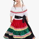 ReneeCho Mexican Dress for Girls Halloween Costume Kids Traditional Senorita Blouse Flamenco Dance Skirt. Size Large
