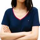 Tommy Hilfiger Women's Short Sleeve Cotton V-Neck T-Shirt Dress Casual Dress Loose Fit (Blue, XS)
