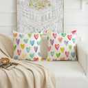 Valentines Day Pillow Covers 18x18 Inch Colorful Heart Decorative Throw Pillows Farmhouse Romantic Patio Happy Valentine Cushion Case for Sofa Couch Home