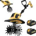 21V Cordless Tiller Cultivator, 2x4.0Ah Battery Powered Electric Garden Tiller, 360RPM Rototiller with 48 Steel Tines, 9.7" Width & 7" Depth, Lightweight Soil Tiller for Gardening (yellow)