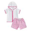 Nibbcoa Kids Baby Boy Girl Swim Cover Up Toddler Seersucker Swim Trunks and Short Sleeve Coverup Beach Bathing Suit Swimwear (Pink, 3-4T)