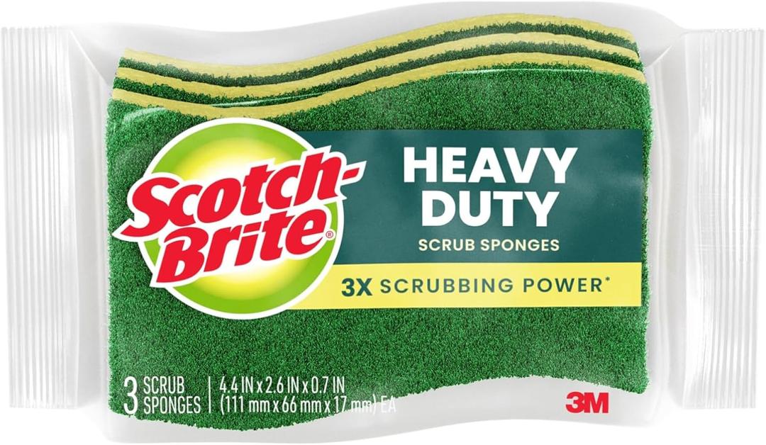 Scotch-Brite Heavy Duty Scrub Sponge, 24 Kitchen Sponges Designed for Tough Messes in the Kitchen that Last 3X Longer*, Best for Cast Iron Skillets and Outdoor Grills, Flexible, Durable, and Strong