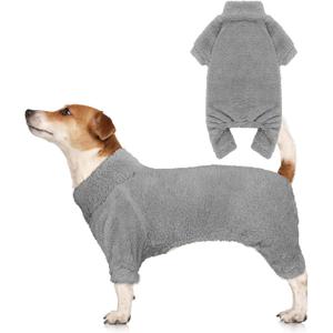 Fuzzy Dog Pajamas Turtleneck Dog Clothes Warm Soft Cozy Lightweight Dog Pjs Dog Sweaters for Large Dogs(Grey-L)