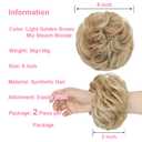 2 x 2PCS Messy Bun Hair Piece Wavy Curly Tousled Updo Hair Buns Synthetic Chignon Elastic Hair Band Fake Bun Hair Pieces for Women (Lighe Golden Brown Mix Bleach Blonde, 2PCS Same)