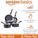 Amazon Basics Ceramic Non-Stick Cookware 8-Piece Set, Pots and Pans, Black