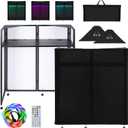 LUCKUP DJ Facade Booth 41"L x 20"W Portable DJ Facade with White & Black Scrim, Foldable DJ Table Station with LED Strips for Party, Black Metal Frame, 41.1"Lx19.7"W with LED strips