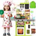 Kids Kitchen Playset, Easface Play Kitchen for Toddlers 1-3 with Sound and Light, Cooking Stove with Steam, Play Sink and Toy Kitchen Accessories Pretend Kitchen Toys for Girls Boys 3-5 (Green)