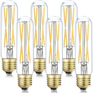 T10 Led Bulb, Dimmable 8W Led Tubular Bulbs, 75-100 Watt Incandescent Bulb Equivalent, 3000K Soft White, Clear Glass, E26 Base Lamp Bulb, for Cabinet Display Cabinet etc, 6 Pack. (Soft White)