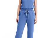 Scrubs for Women Set Soft Sleeveless Stand-Up Collar Scrub Top & Straight Leg Scrub Pant, 9 Pockets, Yoga Waistband, XL